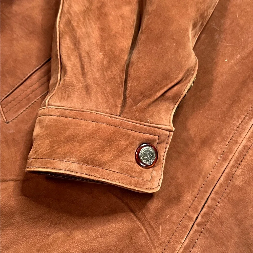 Vintage Western Brown Suede Leather Jacket Oklahoma State Seal Buttons XL - Picture 6 of 11